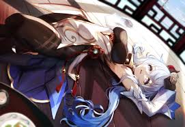 chinese clothes ganyu (genshin impact) genshin impact gloves gray hair homo  1121 horns long hair purple eyes | konachan.com - Konachan.com Anime  Wallpapers
