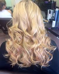 Blonde Highlights With A Hint Of Pastel Pink Hair Color Pink Hair Highlights Long Hair Updo
