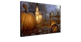 Pumpkin Farm Halloween Decoration Canvas Print Wall Art Pictures Photos Amazon Co Uk Kitchen Home