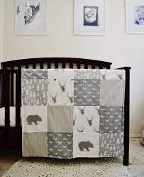 Bedding Set Rustic Woodland Themed Crib Set With Deer Antlers Foxes Trees Herringbone And B Baby Boy Bedding Sets Baby Boy Nursery Bedding Baby Furniture