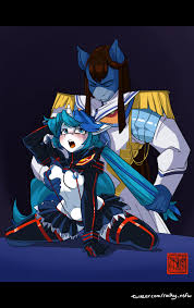 1759358 - questionable, artist:rockyhardwood, derpibooru import, oc,  unofficial characters only, anthro, unicorn, abdominal bulge, ambiguous  penetration, blushing, breast grab, breasts, clothes, commission, cosplay,  cosplay porn, costume, explicit ...