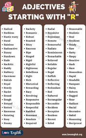 Adjective list of words beginning with 't' has double entry of two words. Adjectives That Start With R 100 English Adjectives That Start With R Love English Adjectives English Adjectives Learn English Vocabulary