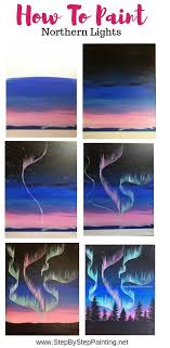 Paint An Aurora Borealis Skyline With This Easy To Follow Step By Step Acrylic Painting Tuto Northern Lights Painting Cute Canvas Paintings Canvas Painting Diy