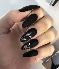 80 Matte Black Nail Art Design Trend In Cool 2019 Matte Nails Design Matte Black Nails Black Almond Nails