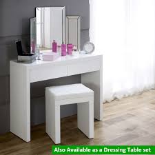 White High Gloss 2 Drawer Dressing Console Table White Gloss Dressing Table White Gloss Bedroom Dressing Table With Stool