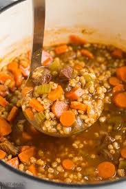 This Easy Beef And Barley Soup Is A Hearty Healthy Soup Recipe That Is Made With Tender Chunks Of Beef Beef Barley Soup Recipes Beef Barley Soup Beef Barley