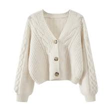 Cream White Cable Knit V-Neck Long Sleeve Cardigan Cropped Sweater – Dazey  Hill
