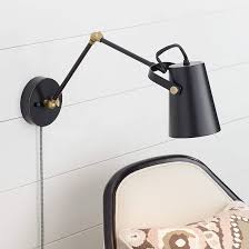 Black And Brass Wall Sconce Plug In Bowers Black Antique Brass Plug In Wall Light 73v96 Lamps Plus In 2020 Plug In Wall Lights Modern Wall Lamp Design Wall Lights