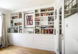 Contemporary Living Room Fitted Cupboard With Asymmetrical Shelving Living Room Shelves Shelving Units Living Room Dining Room Shelves