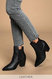 Utah Black Leather Pointed Toe Ankle Booties