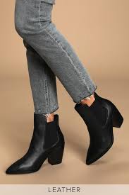 utah black leather pointed toe ankle booties