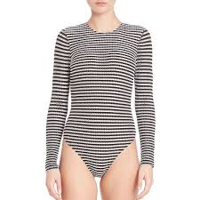 Black And White Striped One Piece Bathing Suit Fleur Du Mal One Piece Striped Long Sleeve Swimsuit Long Sleeve Swimsuit Black And White Swimsuit Striped Long Sleeve
