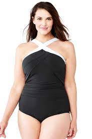 Women S Plus Size Shaping High Neck One Piece Swimsuit From Lands End Plus Swimwear Plus Size Swimsuits Plus Size Swimwear