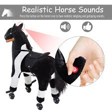 Carousel horses hand painted in the u.s.a. Qaba Extra Large Kids Plush Ride On Toy Walking Horse With Wheels And Realistic Sounds Black Walmart Com Walmart Com
