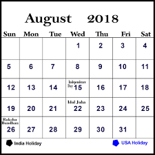 Blank August Calendar 2018 With Holidays Holiday Calendar Calendar Template August Calendar
