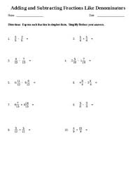 Adding And Subtracting Fractions With Like Denominators Worksheet Adding And Subtracting Fractions Subtracting Fractions Adding And Subtracting