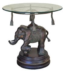 $275.00 buy it now free shipping unique teak wood hand carved elephant chairs and glass top table thailand time left: Glass Top Occasional Table With Bronze Elephant Base