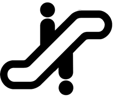 Airline passengers characters stand on escalator. Escalator Cartoon Movement