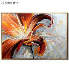 Stretched by wooden frame and ready to hang. Original Art Handmade Modern Flower Wall Oil Painting On Canvas Hand Painted Abstract Orange Flower Oil Painting For Room Decor Painting Calligraphy Aliexpress