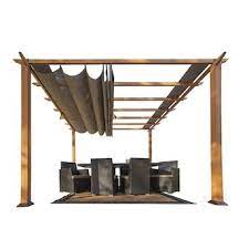 Stc Wood Color Metal Square Semi Gazebo Exterior 11 Ft X 11 Ft Lowes Com Permanent Gazebo Pergola Patio Pergola Canopy