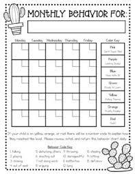 monthly behavior chart for kindergarten monthly behavior