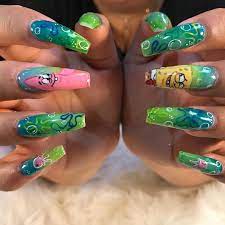 Spongebob Patrickstar Nickelodeon Underthesea Bikinibottom Nails Nailaddict Nailsoftheday Nails Diy Acrylic Nails Disney Acrylic Nails Spongebob Nails
