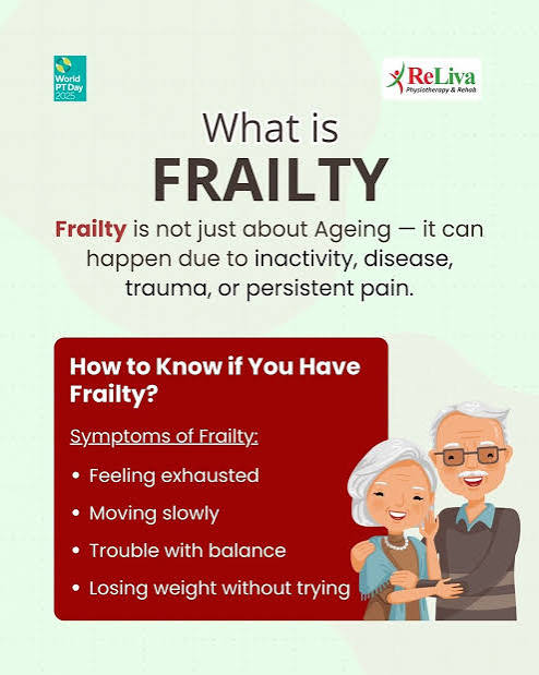 Frailty isn't just ageing 🧓👵 — it can stem from inactivity, illness, or  pain. Spotting signs early ⚡ like fatigue, slow movement, balance issues  ⚖️, or weight loss ⚠️ helps you stay