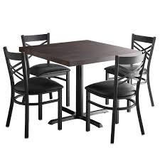 Create a comfortable and inviting environment with our selection of bar height tables and chairs. Lancaster Table Seating 36 Square Recycled Wood Butcher Block Dining Height Table With 4 Black Cross Back Chairs And Espresso Finish