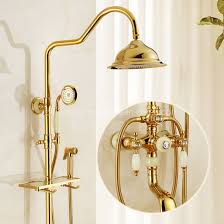 Beautiful rain head with compliments galore !! China High Quality Gold Copper Bathroom Shower Set With Handheld Shower And Rain Shower Head China Shower Shower Set