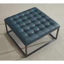 Tufted Teal Leather Top Accent Coffee Cocktail Table Ottoman New Tufted Ottoman Ottoman Blue Ottoman