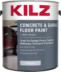 How to choose paint for concrete garage floor. Kilz L377611 1 Part Epoxy Acrylic Interior Exterior Concrete And Garage Floor Paint Satin Silver Gray 1 Gallon 1 Gallon 128 Fl Oz Amazon Com