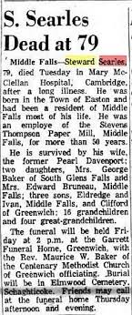 1960 Obituary Of Steward Searles Steward Obituaries Family Search