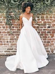 Satin ball gown wedding dress with pockets. Fashion Ball Gown V Neck Spaghetti Straps White Satin Wedding Dress For Bride With Pockets Dressmeet Online Store Powered By Storenvy