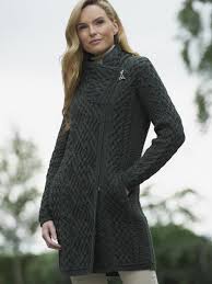 Womens Aran Sweater Coat Side Zip