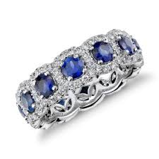 Sapphire And Diamond Halo Eternity Ring In 18k White Gold Blue Nile Eternity Ring Sapphire Jewelry Blue Sapphire Rings