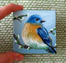 Acrylic Bird Paintings On Canvas Bluebird Painting Mini Canvas Easel Mini Bluebird Artwork Original Bird Canvas Art Bluebird Home Bird Canvas Bluebird Painting Small Canvas Paintings