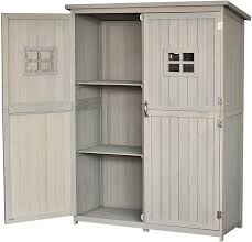 Kinbor 6' x 4' garden storage shed heavy duty tool house backyard garage w/ sliding door today: Outsunny Wooden Garden Shed Tool Storage Cabinet Organizer Outdoor Double Door Shelf 127 5l X 50w X 164h Cm Grey Amazon Co Uk Garden Outdoors