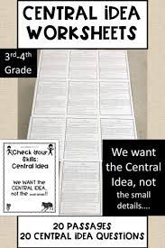 Central Idea Worksheets Digital Print Central Idea Writing Prompts For Kids Literature Lessons