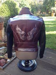 Hand Painted Angel Wings On A Vegan Leather Vintage Jacket With Leather Color Painting Leather Vintage Jacket Leather