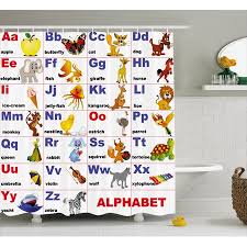 Educational Shower Curtain Animals Placed On Letter Of The Alphabet Teachers Chart Classroom Kindergarten Fabric Bathroom Set With Hooks 69w X 84l