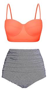 Angerella Pin Up High Waist Swimsuit Bikinis Swimwear Bathing Suit Bki031 O1 M Us4 6 Tag Size M Orange