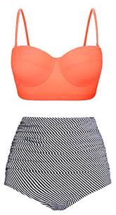 angerella pin up high waist swimsuit bikinis swimwear bathing suit bki031 o1 m us4 6 tag size m orange