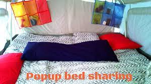 Pop up camper mattress sheets. Make Your Popup Comfy And Organized Bed Sharing For Children In A Camper With Images Camping Camper Hybrid Camper Pop Up Camper