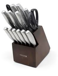 9cm paring knife, 13cm utility knife, 15cm chef's knife, 25cm bread knife, 25cm carving knife the knives in this set have chunkier handles than most, and are very comfortable to hold. Sabatier Forged Hammered Stainless Steel Knife Block Walnut Stain 15 Pc Canadian Tire