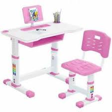 Height Adjustable Kids Study Desk Chair Set Children Table Lamp Drawer Girl Blue Ebay