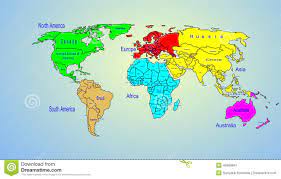 World Map With Names Of Continents World Color Map Continents And Country Name Stock Illustration -  Illustration Of Geometric, Communication: 40458841
