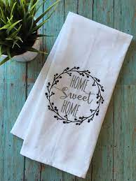 Home Sweet Home Flour Sack Towel With Shiny Silver Lettering Made With 100 Cotton Towel Measures 28 X 28 Heat Tra Personalized Towels Dish Towels Diy Vinyl