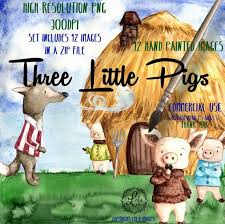 Three Little Pigs Clipart Wolf Graphic Fairy Tale Images Cute Etsy Pig Clipart Three Little Pigs Little Pigs