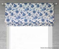 In a colorful, patterned fabric. Island Gem Porcelain Blue Floral Faux Roman Shade Valance