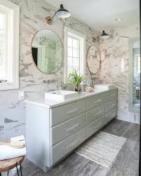 gray dual bath vanity with glass pulls